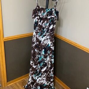 Allen B brown turquoise and cream floral spaghetti strap maxi dress size s